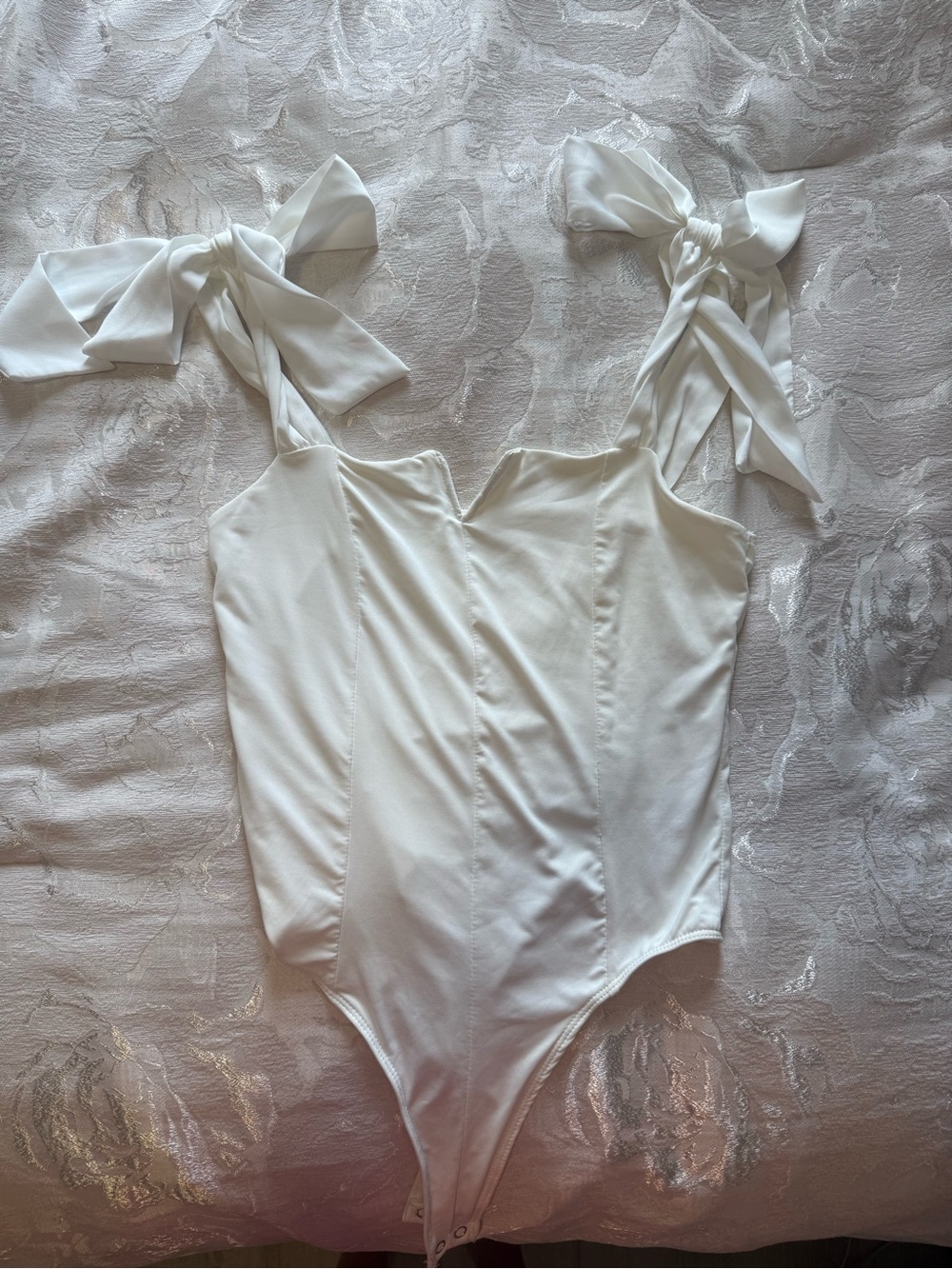 White Bow Tie Strap Bodysuit